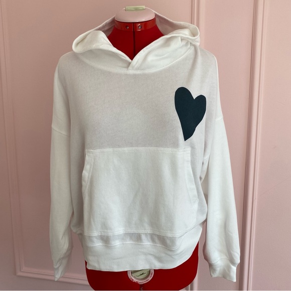 J. Crew Magic Rinse™ Hoodie with Heart, 100% Cotton, White/Navy, Oversized, XS/S - Picture 5 of 12